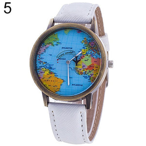 Hot Sale Mini World Fashion Quartz Watch Men Unisex Map Airplane Travel Around The World Women Leather Dress Wrist Watch Clock