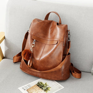 Women Backpack High Quality Vintage Oil Wax PU Leather Bagpack 2020 New Waterproof Anti-theft Ladies Leisure Travel Back Pack