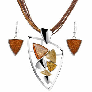 ZOSHI Geometry Circle Pendant Necklace Earring Sets Multilayer Leather Necklace Earrings Wholesale Wedding Costume Jewelry Set