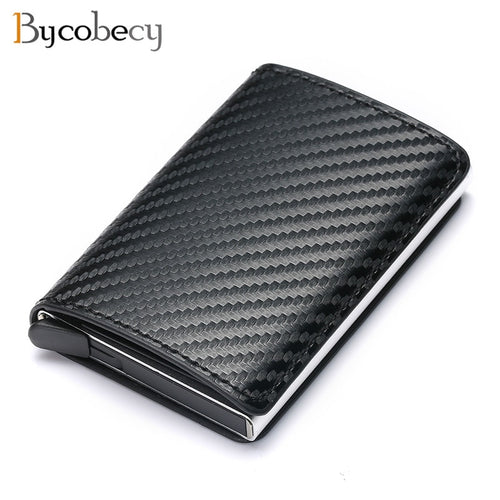 Bycobecy 2020 Credit Card Holder Wallet Men Women Metal RFID Vintage Aluminium Bag Crazy Horse PU Leather Bank Cardholder Case