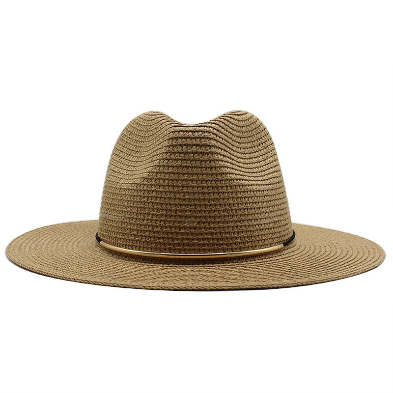 Summer Hat Women Panama Straw Hat Fedora Beach Vacation Wide Brim