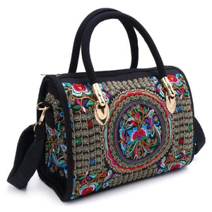 New Arrive Women Floral Embroidered Handbag Ethnic Boho Canvas Shopping Tote Zipper Bag