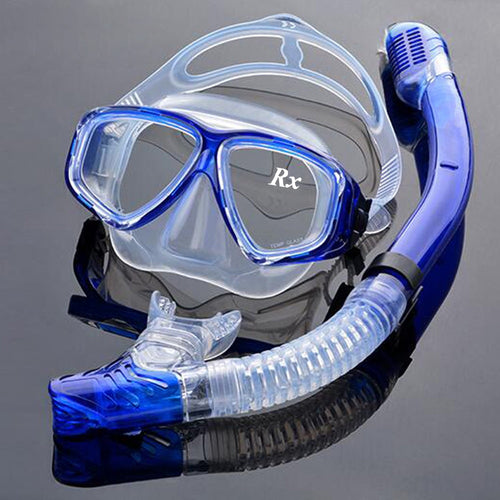 Optical Diving Gear Kit Myopia Snorkel Set, Different Strength for Each Eye, Nearsighted Dry Top Scuba Mask