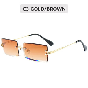 Retro Sunglasses Women Brand Designer Fashion Rimless Gradient Sun Glasses Shades Cutting Lens Ladies Frameless Eyeglasses