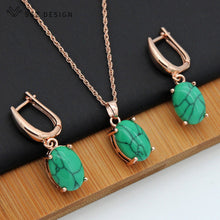 S&amp;Z Fine Turquoises Oval Egg Shape 585 Rose Gold Earrings Jewelry Set For South Korean Women Temperament Wedding Fashion Jewelry