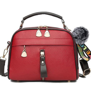 Girl Messenger Bags with Fair Ball Tassel Fashion PU Leather Handbag for Women Female Shoulder Bags Ladies Party Handbags