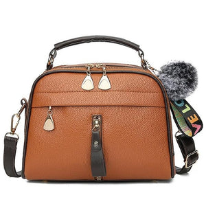 Girl Messenger Bags with Fair Ball Tassel Fashion PU Leather Handbag for Women Female Shoulder Bags Ladies Party Handbags