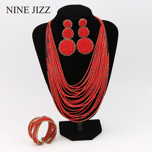 NINEJIZZ Bohemia Necklace Set Fashion Multi-layer Seed Beaded Vintage Long Necklaces For Women Long Pendants Wedding Jewelry