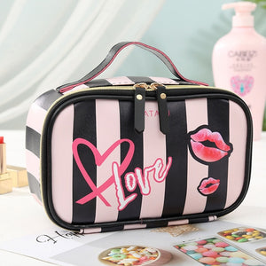 FUDEAM Leather Love Heart Portable Women Cosmetic Bag Multifunction Travel Storage Organize Portable Handbag Zipper Makeup Case