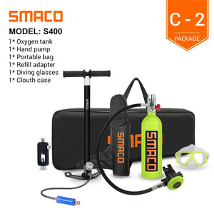 SMACO S400 Mini Scuba Tank , Dive Cylinder with 16 Minutes Capability, 1 Litre Capacity Refillable Design
