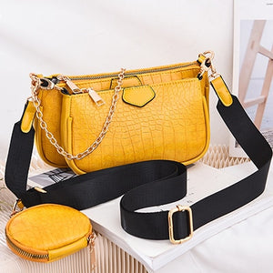 Fashion Crocodile Pattern Women's Shoulder Bag Designer 3 Pcs/Set Chain Crossbody Messenger Bags Lady Alligator Wide Strap Purse