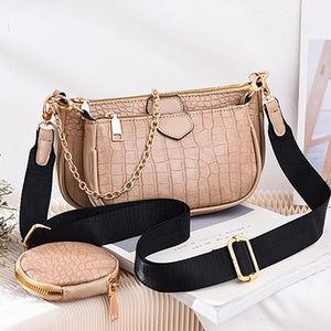 Fashion Crocodile Pattern Women's Shoulder Bag Designer 3 Pcs/Set Chain Crossbody Messenger Bags Lady Alligator Wide Strap Purse