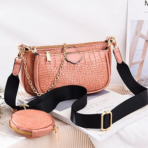 Fashion Crocodile Pattern Women's Shoulder Bag Designer 3 Pcs/Set Chain Crossbody Messenger Bags Lady Alligator Wide Strap Purse