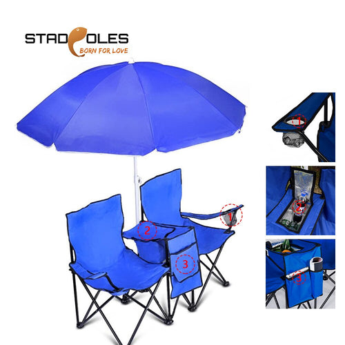 S-tadpoles Camping Chairs Double Fishing Chair Backpacking Portable Folding Umbrella Canopy Chair With Cup Holder Beach Picnic