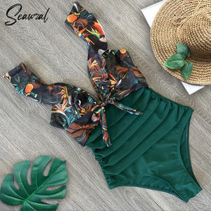 Sexy New Ruffle One Piece Swimsuit Off The Shoulder Swimwear Women Swimsuit Deep-V Bathing Suits Beach Wear Swim Suit