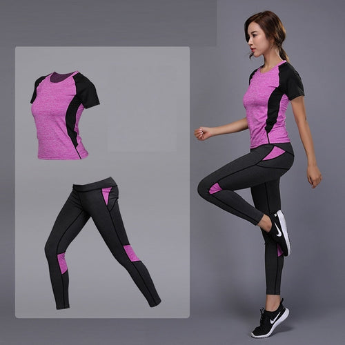 Women's Sportswear Yoga Set Fitness Gym Clothes Running Tennis Shirt AND Pants Yoga Leggings Jogging Workout Sport Suit