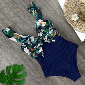 Sexy New Ruffle One Piece Swimsuit Off The Shoulder Swimwear Women Swimsuit Deep-V Bathing Suits Beach Wear Swim Suit