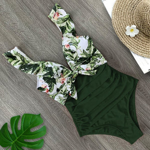 Sexy New Ruffle One Piece Swimsuit Off The Shoulder Swimwear Women Swimsuit Deep-V Bathing Suits Beach Wear Swim Suit