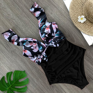 Sexy New Ruffle One Piece Swimsuit Off The Shoulder Swimwear Women Swimsuit Deep-V Bathing Suits Beach Wear Swim Suit