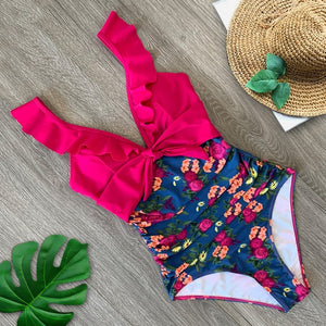 Sexy New Ruffle One Piece Swimsuit Off The Shoulder Swimwear Women Swimsuit Deep-V Bathing Suits Beach Wear Swim Suit