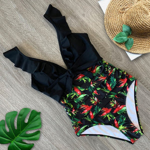 Sexy New Ruffle One Piece Swimsuit Off The Shoulder Swimwear Women Swimsuit Deep-V Bathing Suits Beach Wear Swim Suit