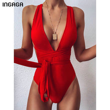 Sexy Plunging Swimsuit One Piece High Cut Swimwear