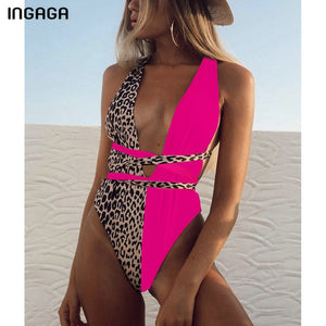 Sexy Plunging Swimsuit One Piece High Cut Swimwear