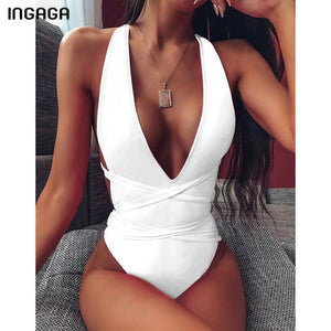 Sexy Plunging Swimsuit One Piece High Cut Swimwear