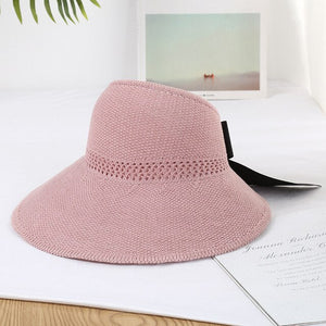 Collapsible bow sun hat holiday Beach hat sun sun hat with large brim sun straw hat