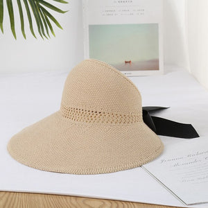 Collapsible bow sun hat holiday Beach hat sun sun hat with large brim sun straw hat