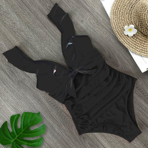 Sexy New Ruffle One Piece Swimsuit Off The Shoulder Swimwear Women Swimsuit Deep-V Bathing Suits Beach Wear Swim Suit