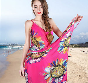 Deep V Wrap Chiffon Swimwear Bikini Cover Up  Strap   Flower  Sarong Beach Dress  Shawl  Scarf Free Shipping