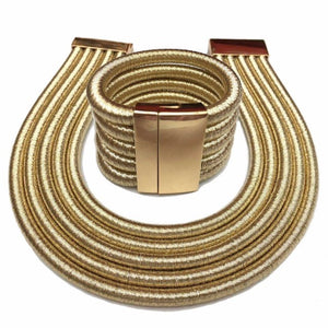 Fashion Ethiopian African Jewelry Set Magnetic Buckle Choker Necklace Women Multilayer Weaving Exaggerated Necklace Bracelet