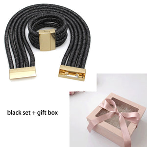 Fashion Ethiopian African Jewelry Set Magnetic Buckle Choker Necklace Women Multilayer Weaving Exaggerated Necklace Bracelet