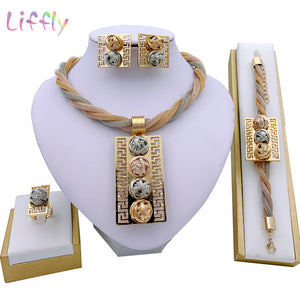 Liffly Fashion Indian Jewelry Sets African Jewelry Set Tassel Bridal Wedding Party Elegant Women Necklace Bracelet Earrings Ring