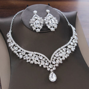 KMVEXO Fashion Crystal AB Necklace Earrings Set Rhinestone Bridal Jewelry Sets for Brides Wedding Party Costume Bijoux Femme