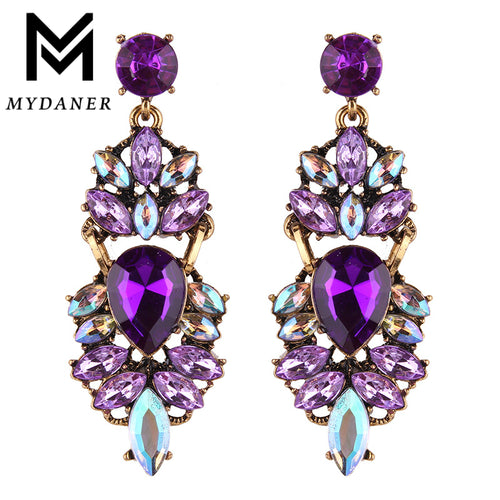 MYDANER Fashion Crystal Rhinestones Long Dangle Earrings Trendy Big Statement Tassel Pendant Earrings for Women Weddings Jewelry