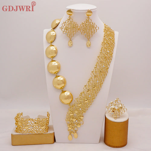 Dubai 24K Gold Plated Bridal Jewelry Sets Necklace Earrings Bracelet Rings Gifts Wedding Costume Jewellery Set For Women