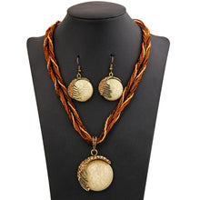 Hesiod Bohemian Natural Stone Pendants&amp; Necklaces Blue Crystal Drop Earrings Round Multi-layer Chain Braided Wedding Jewelry Set