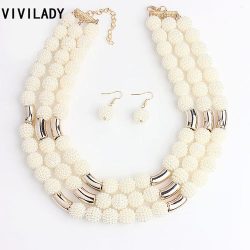 VIVILADY Fashion African Handmade Beads Layer Jewelry Sets Women Summer Winter Choker Necklace Earrings Female Mother Party Gift