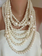 Wedding Pearl Jewelry Bold Chunky Multi Strand Statement White Freshwater Pearl Necklace Brides Bridesmaids Gift Lady Jewelry