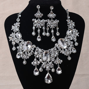 African Beads Jewelry Sets Big Rhinestone Water Drop Statement Necklace Earrings Set Classic Indian Crystal Bridal Jewelry Set