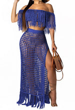 BLESSKISS 2 Two Piece Beach Dress Cover Up Women Summer Crochet Tassel Bathing Suit Swimsuit Bikini Coverups Party Beachwear